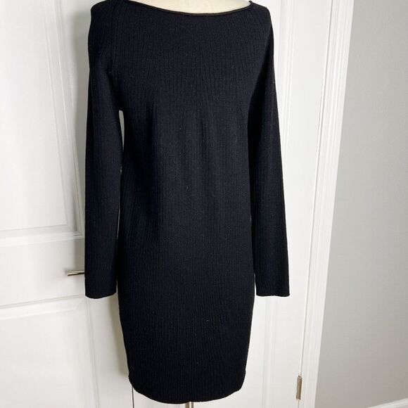 Vince Ribbed Merino Wool Scoop-neck Dress In Black Sz S - Picture 5 of 14